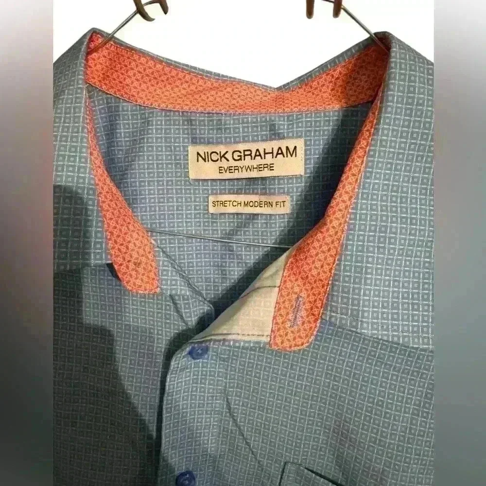 Nick Graham - 2XL Print Shirt Men’s - Short Sleeve Button Down BLUE mt19 - Picture 3 of 5